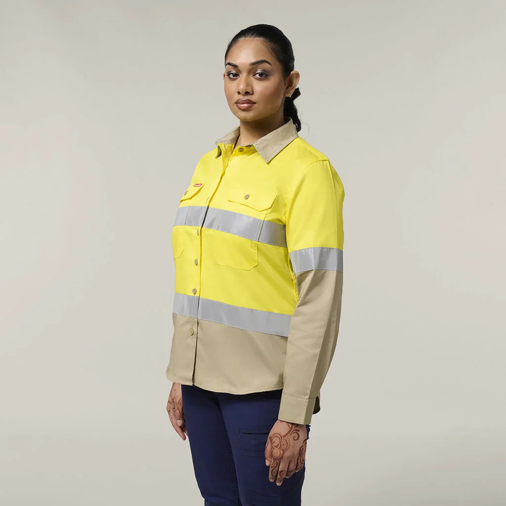 Hard Yakka Women's Hi-Vis Lightweight 2 Tone Taped Long Sleeve Shirt (Y08805) - Image 15