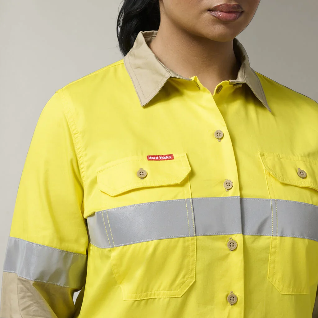 Hard Yakka Women's Hi-Vis Lightweight 2 Tone Taped Long Sleeve Shirt (Y08805) - Image 18