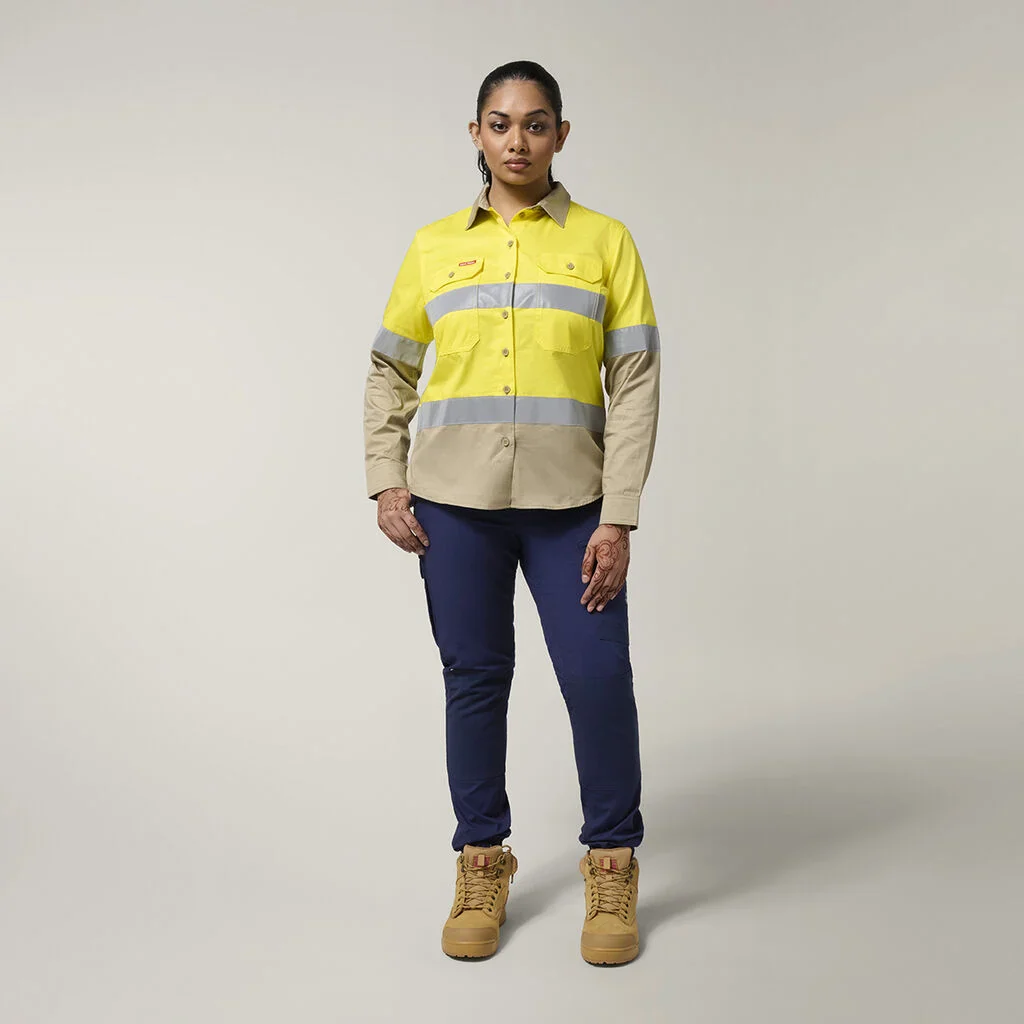 Hard Yakka Women's Hi-Vis Lightweight 2 Tone Taped Long Sleeve Shirt (Y08805) - Image 20