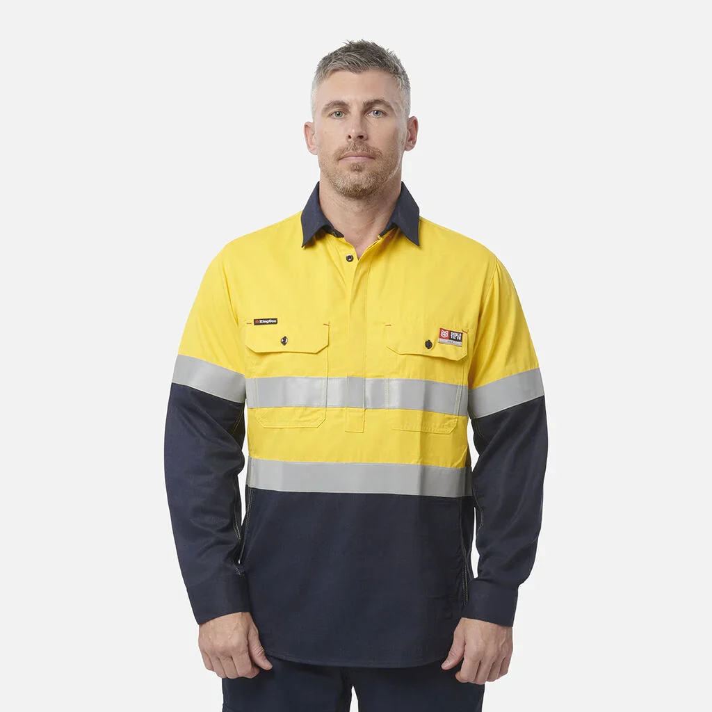 King Gee ShieldTec FR Hi Vis 2 Tone Closed Front Taped Shirt (Y04550) - Image 3