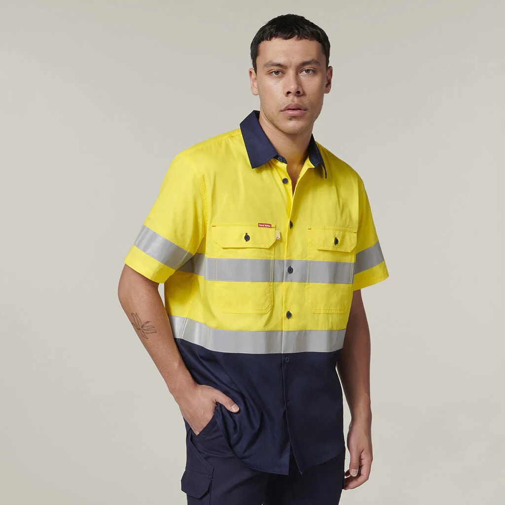 Hard Yakka Short Sleeve Hi Vis 2 Tone Taped Vented Shirt (Y07754) - Image 13