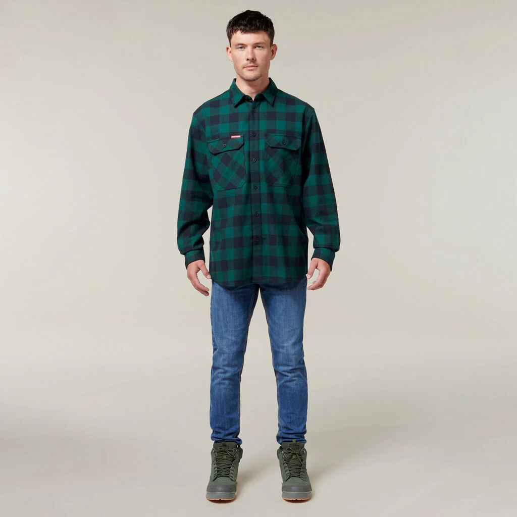Hard Yakka Long Sleeve Check Flannel Cotton Work Shirt (Y07295) - Image 4