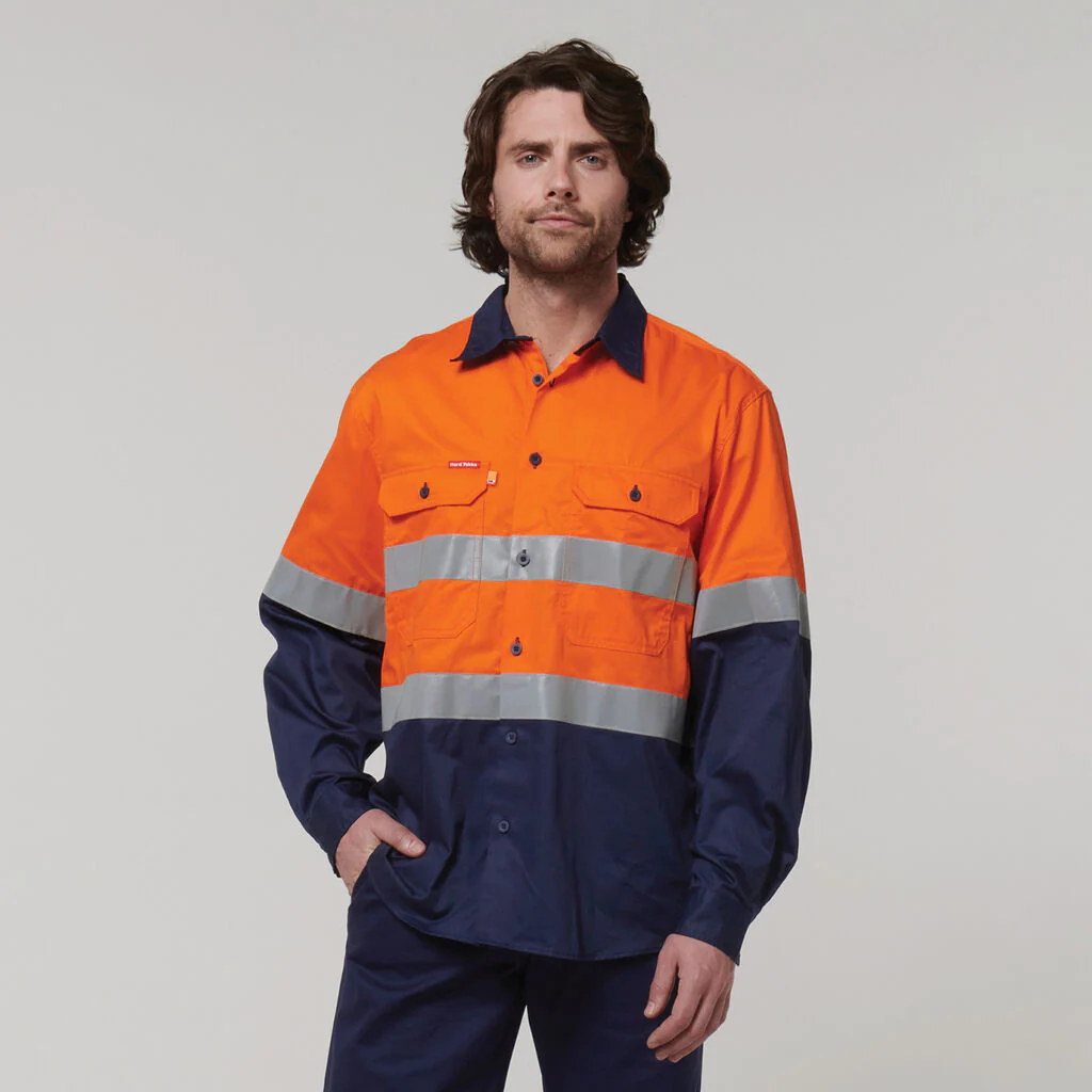 Hard Yakka Core Hi-Vis Long Sleeve 2 Tone Taped Vented Cotton Shirt (Y07940) - Image 3