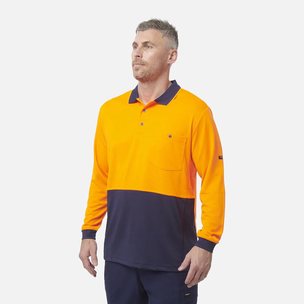King Gee Workcool Hyperfreeze Hi-Vis Two Tone Long Sleeve Polo Shirt (K54235) - Image 2