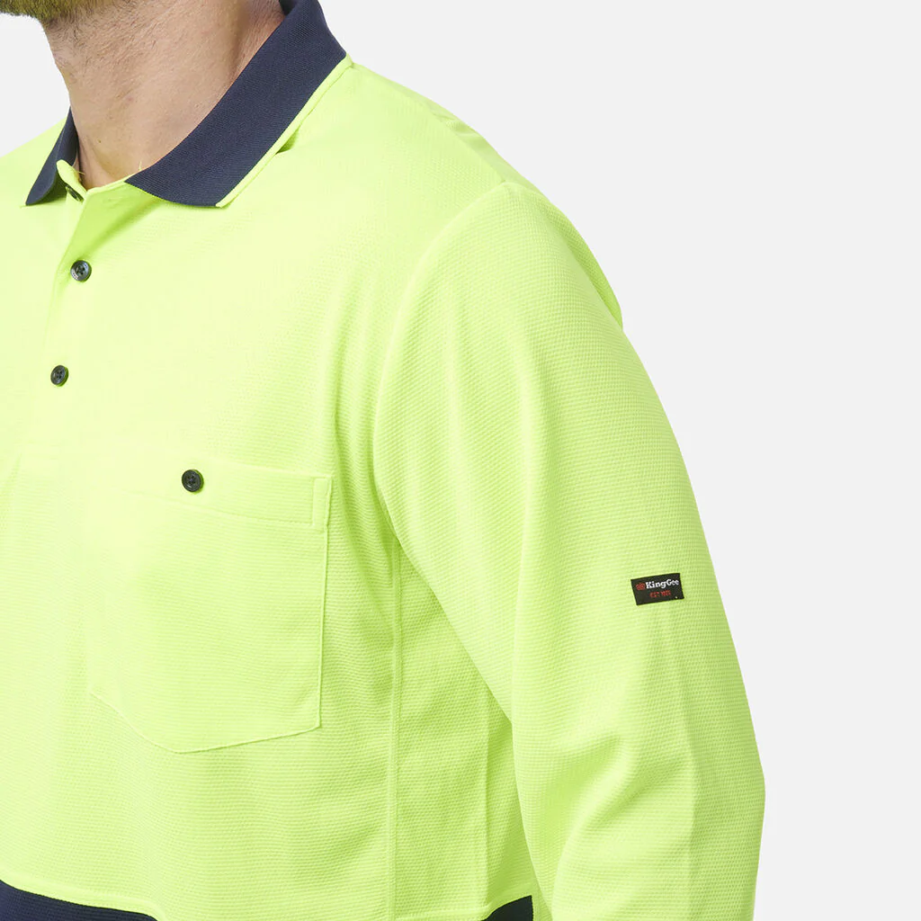 King Gee Workcool Hyperfreeze Hi-Vis Two Tone Long Sleeve Polo Shirt (K54235) - Image 7