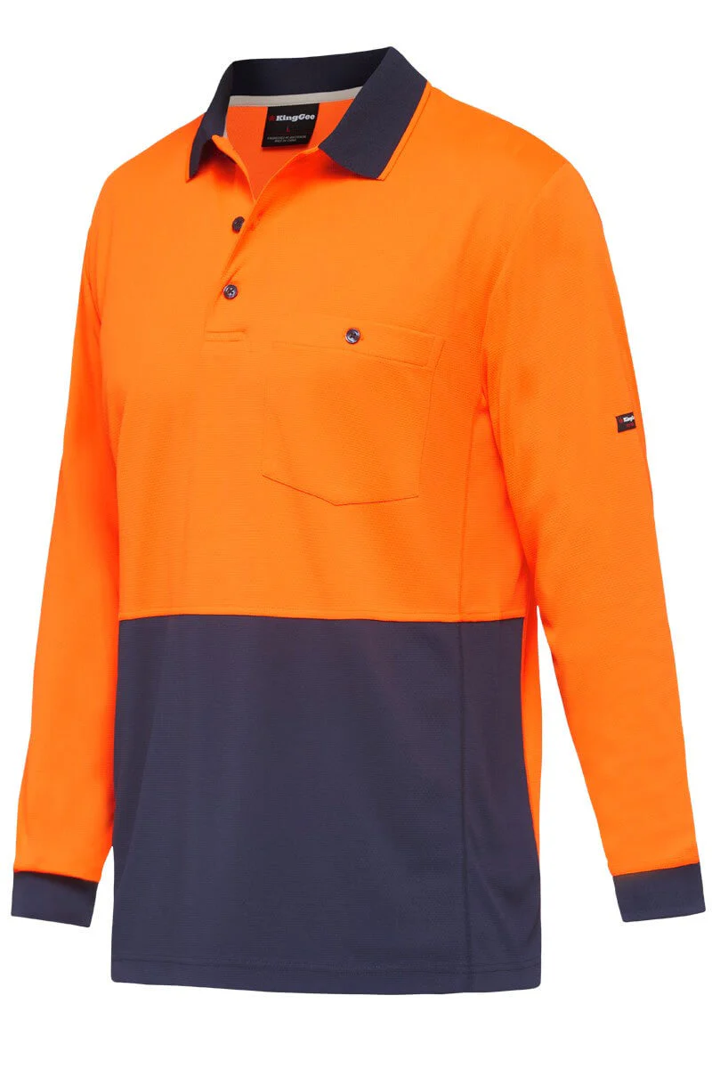 King Gee Workcool Hyperfreeze Hi-Vis Two Tone Long Sleeve Polo Shirt (K54235) - Image 9