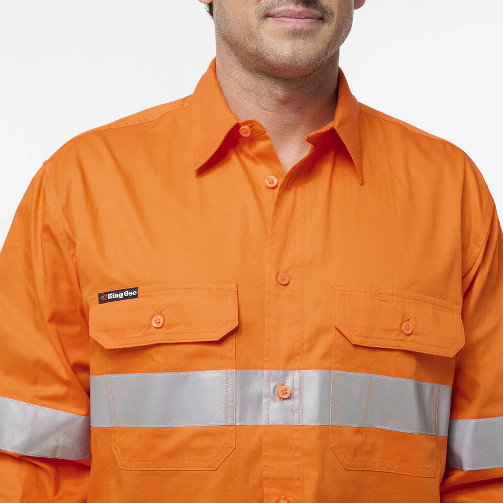 King Gee Originals Hi Vis Vented Taped Long Sleeve Shirt (K54932) - Image 4