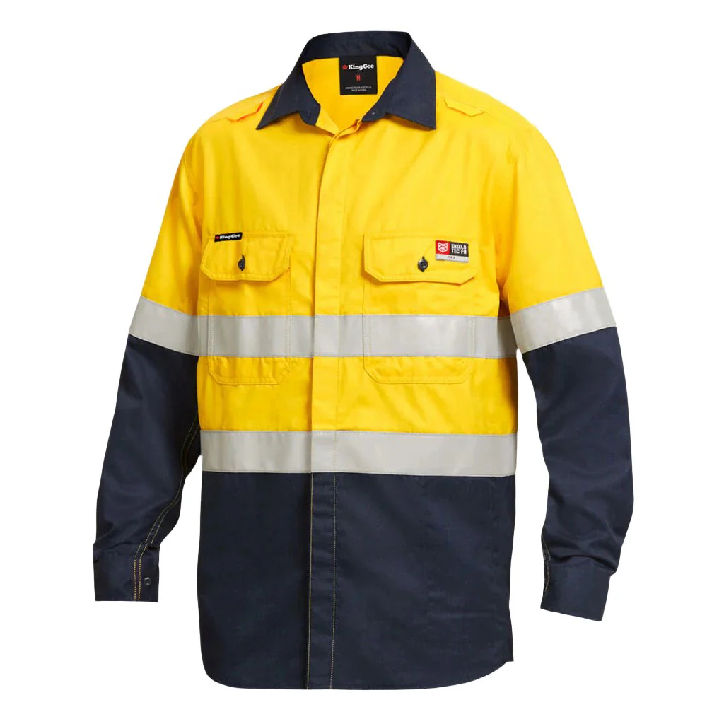 King Gee Shieldtec Lenzing FR Hi-Vis Spliced Open Front Taped Shirt (K84000) - Image 3