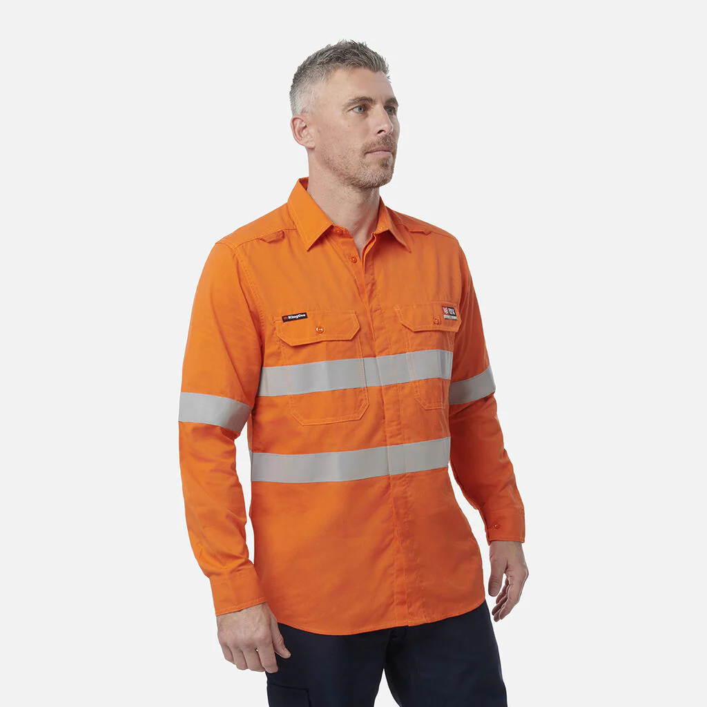 King Gee Shieldtec Lenzing FR Hi-Vis Spliced Open Front Taped Shirt (K84001) - Image 3