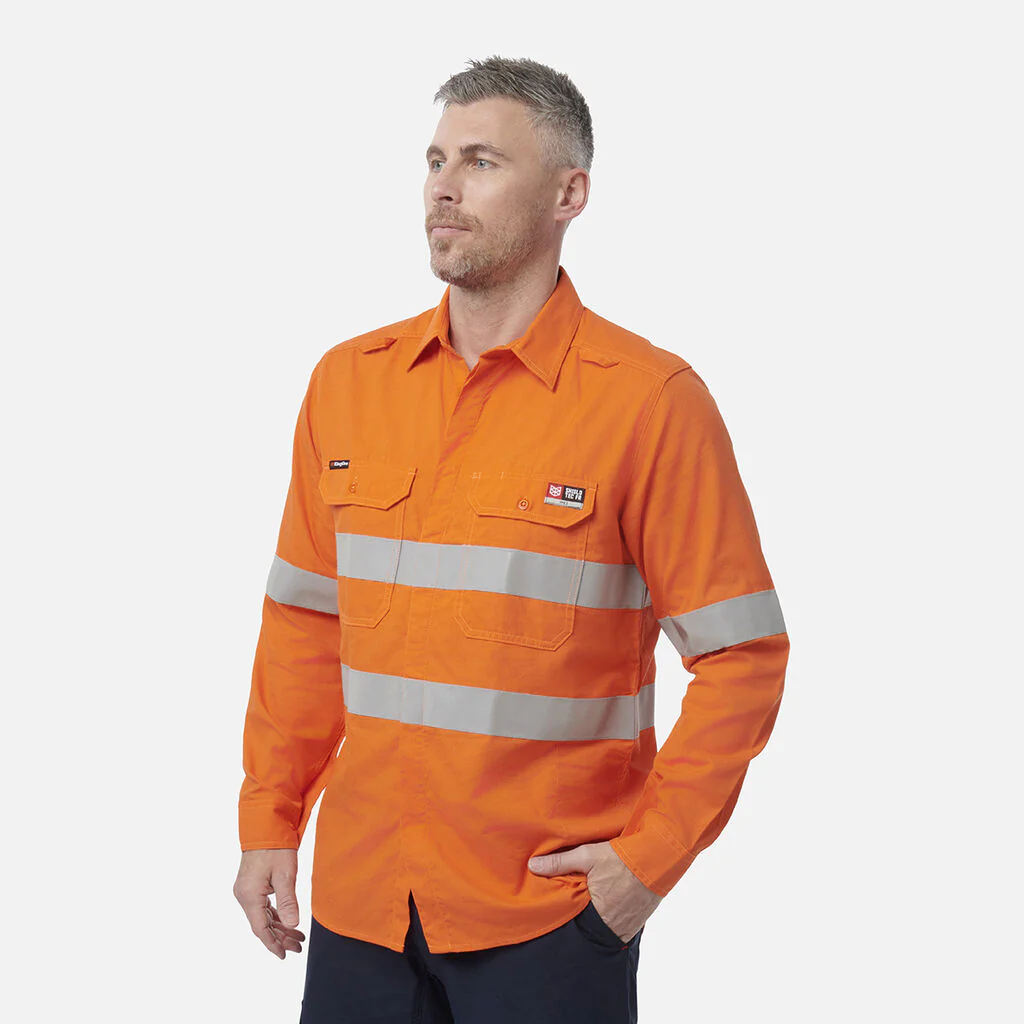 King Gee Shieldtec Lenzing FR Hi-Vis Spliced Open Front Taped Shirt (K84001) - Image 4