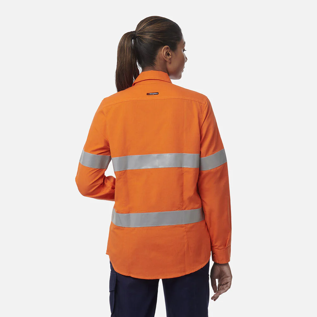 King Gee Women's Shieldtec Lenzing FR Hi-Vis Open Front Taped Shirt (K84003) - Image 2