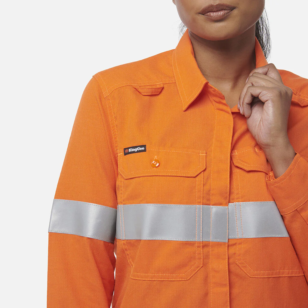 King Gee Women's Shieldtec Lenzing FR Hi-Vis Open Front Taped Shirt (K84003) - Image 3