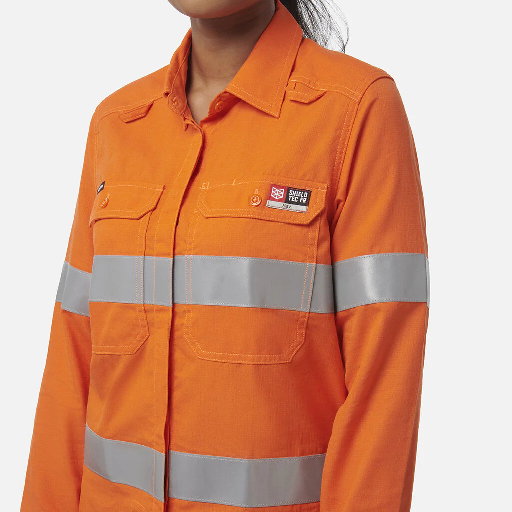 King Gee Women's Shieldtec Lenzing FR Hi-Vis Open Front Taped Shirt (K84003) - Image 4