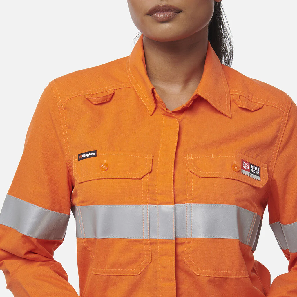 King Gee Women's Shieldtec Lenzing FR Hi-Vis Open Front Taped Shirt (K84003) - Image 5