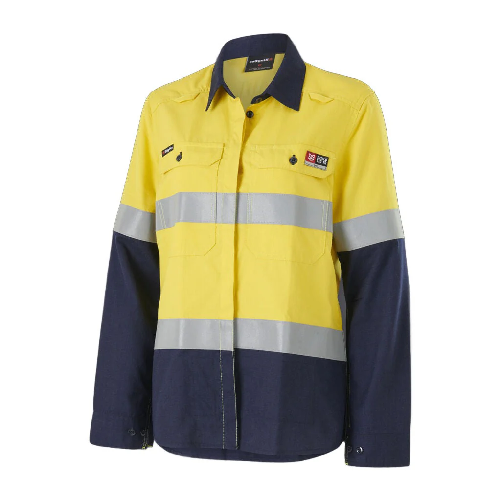 King Gee Women's Shieldtec Lenzing FR Hi-Vis Spliced Open Front Taped Shirt (K84002) - Image 5
