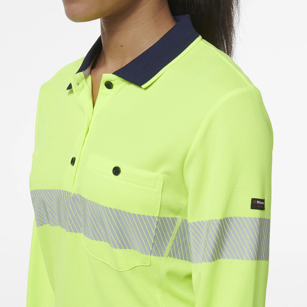 King Gee Women's Workcool Hyperfreeze Spliced Long Sleeve Polo With Segmented Tape (K44223) - Image 10