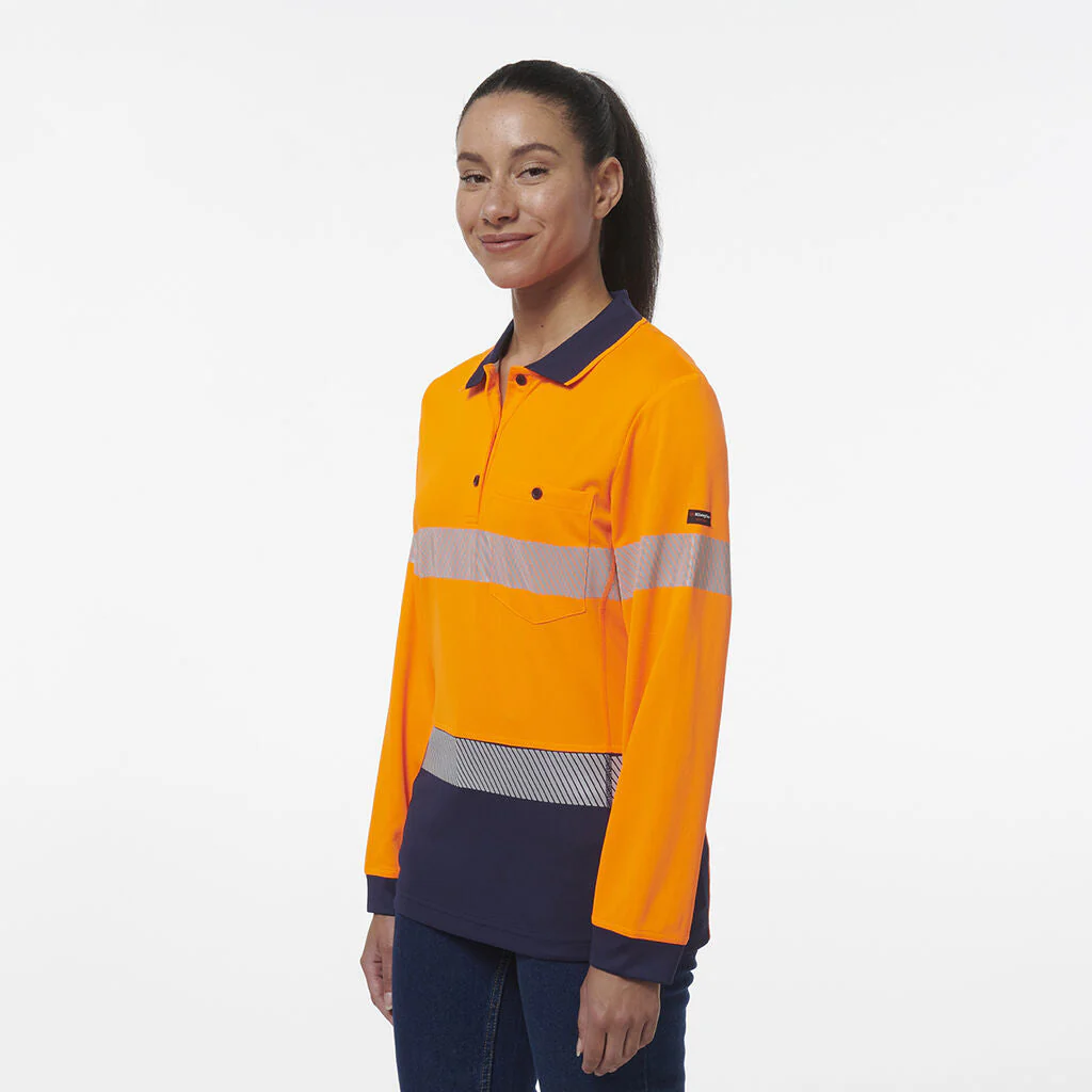 King Gee Women's Workcool Hyperfreeze Spliced Long Sleeve Polo With Segmented Tape (K44223) - Image 2