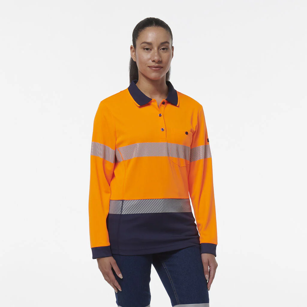 King Gee Women's Workcool Hyperfreeze Spliced Long Sleeve Polo With Segmented Tape (K44223) - Image 3