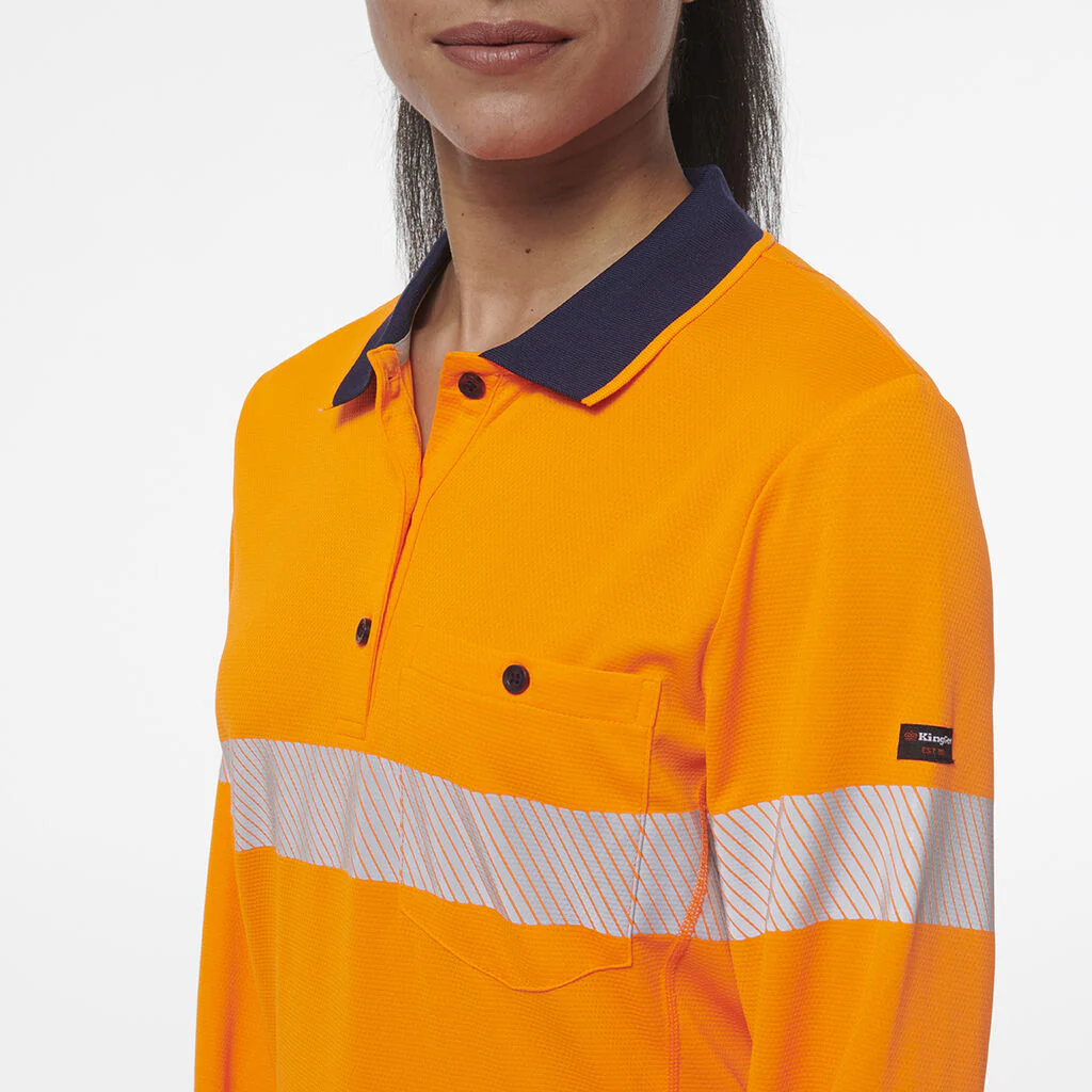 King Gee Women's Workcool Hyperfreeze Spliced Long Sleeve Polo With Segmented Tape (K44223) - Image 5
