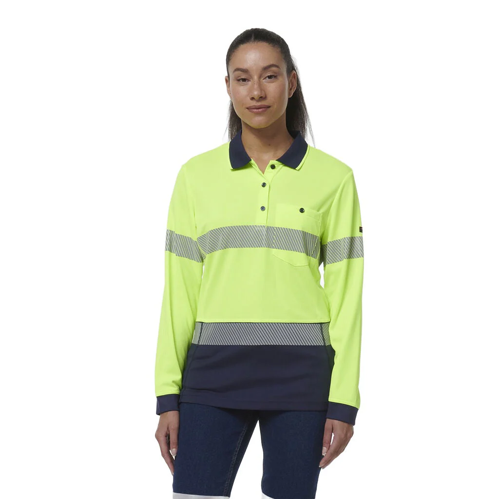King Gee Women's Workcool Hyperfreeze Spliced Long Sleeve Polo With Segmented Tape (K44223) - Image 6