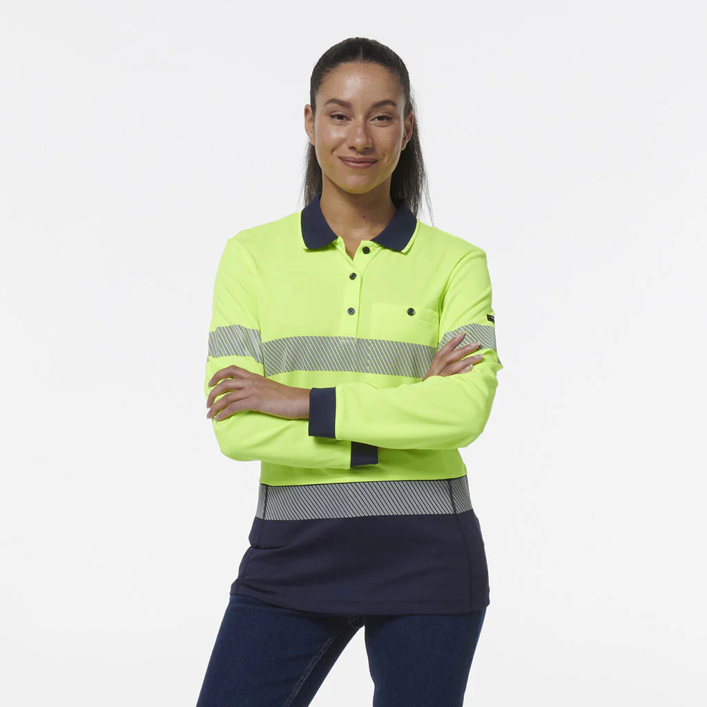 King Gee Women's Workcool Hyperfreeze Spliced Long Sleeve Polo With Segmented Tape (K44223) - Image 7