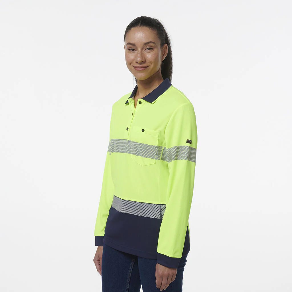 King Gee Women's Workcool Hyperfreeze Spliced Long Sleeve Polo With Segmented Tape (K44223) - Image 8