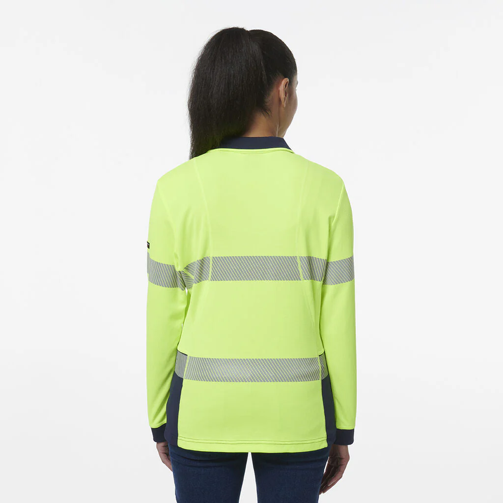 King Gee Women's Workcool Hyperfreeze Spliced Long Sleeve Polo With Segmented Tape (K44223) - Image 9