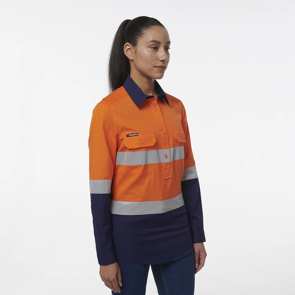 King Gee Women's Workcool Vented Closed Front Reflective Shirt (K44230) - Image 3
