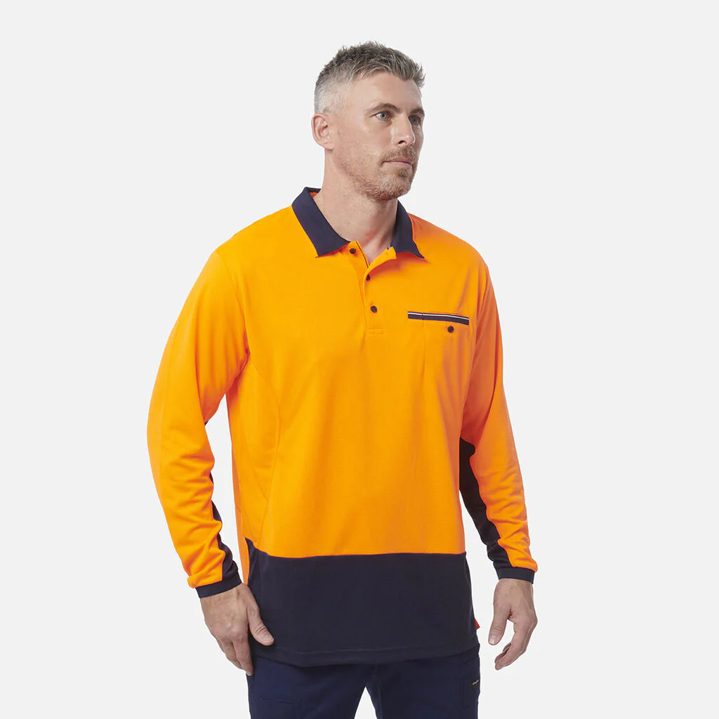 King Gee Workcool Hyperfreeze Hi-Vis Lightweight Long Sleeve Polo (K54840) - Image 2