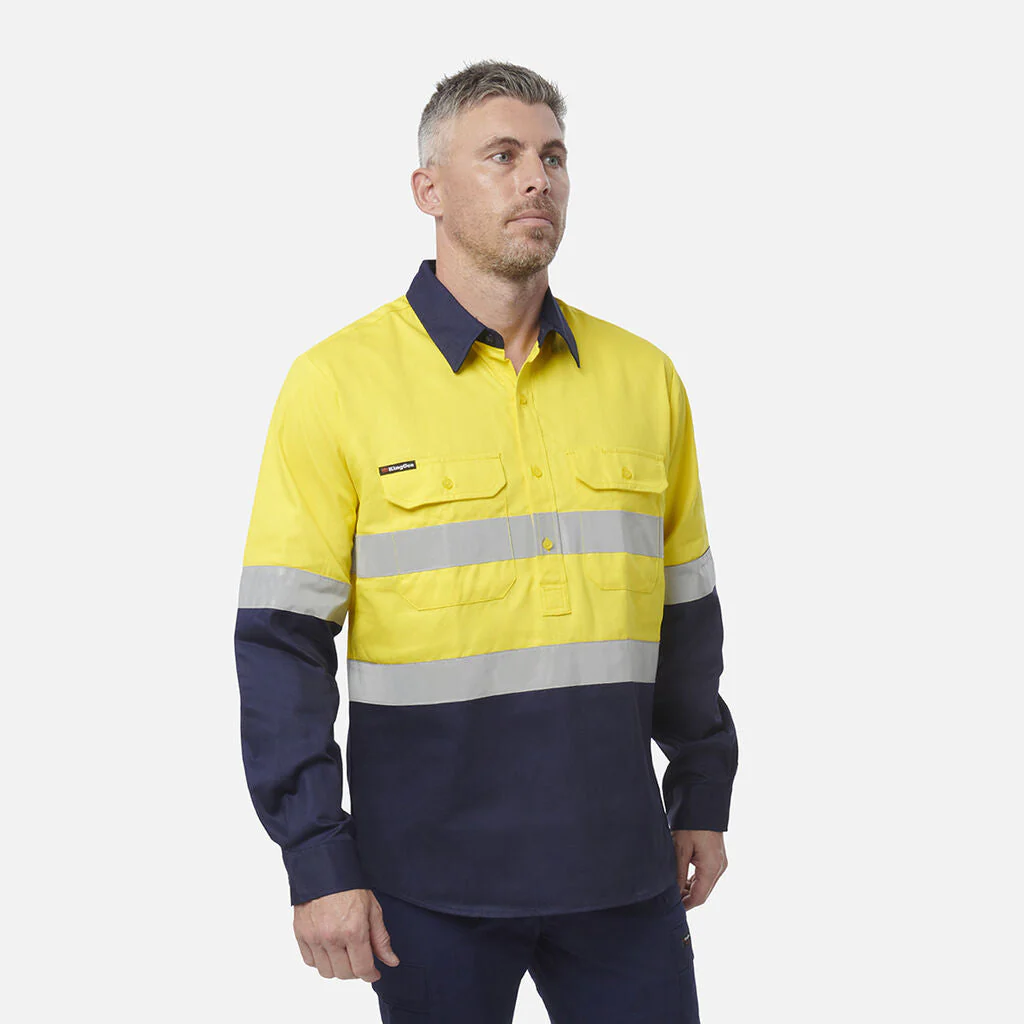 King Gee Originals Hi-Vis Reflective Closed Front Long Sleeve Shirt (K54325) - Image 4