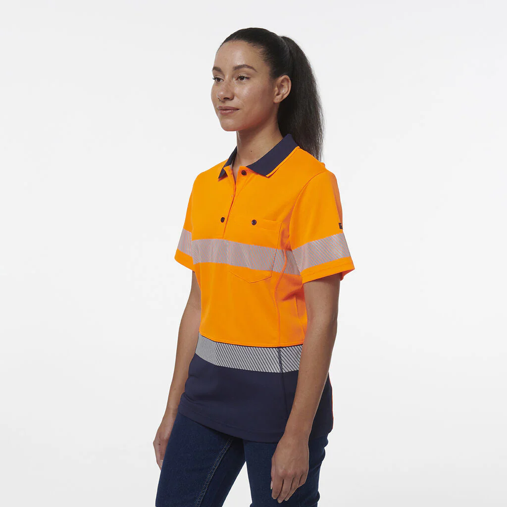 King Gee Women's Workcool Hyperfreeze Spliced Short Sleeve Polo With Segmented Tape (K44224) - Image 2