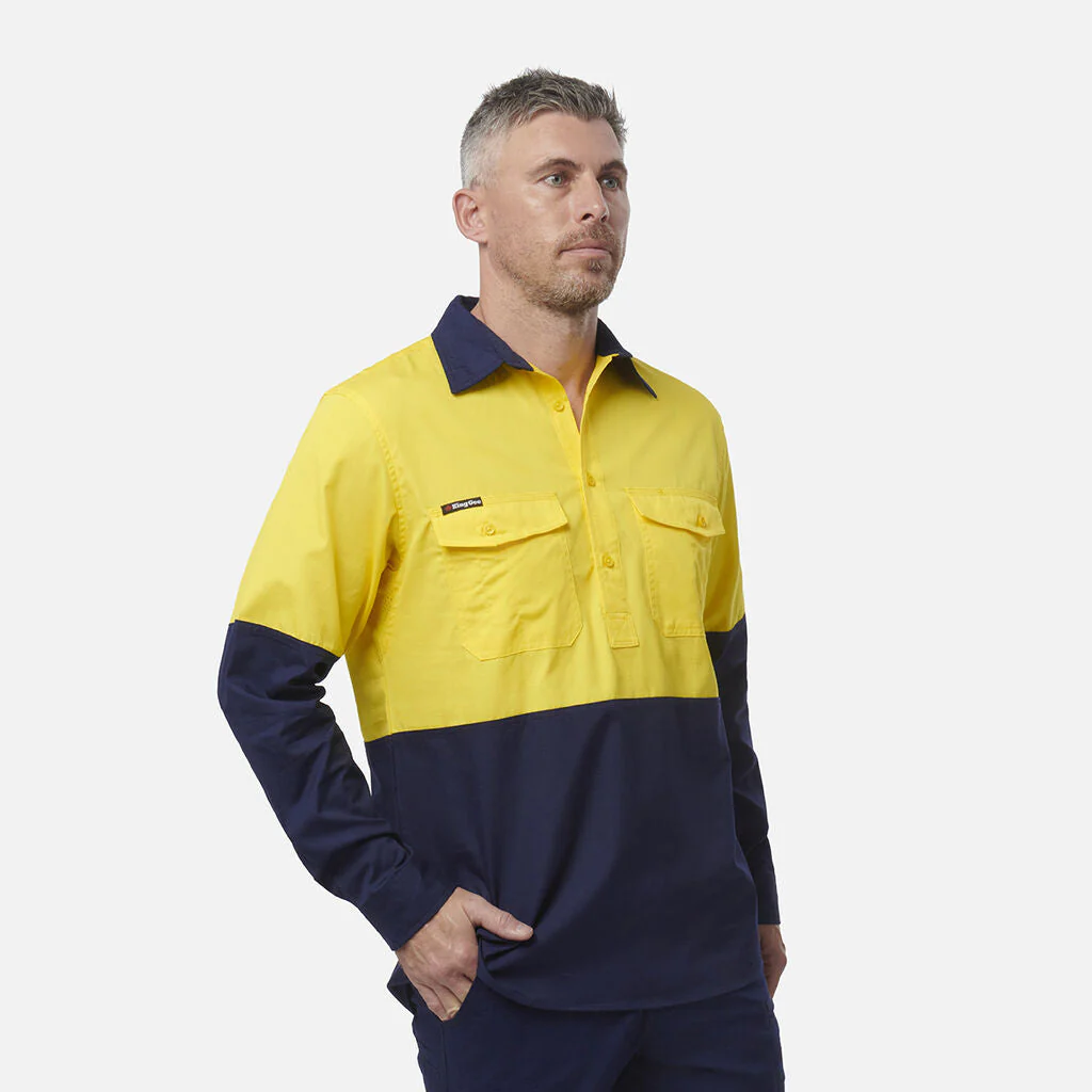 King Gee Workcool 2 Hi-Vis Two Tone Closed Front Long Sleeve Shirt (K54876) - Image 4
