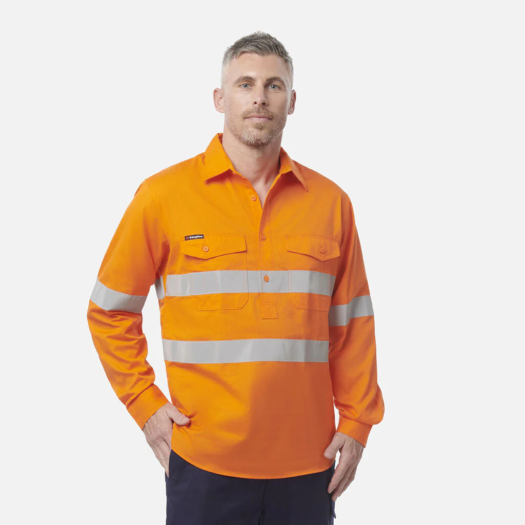 King Gee Workcool 2 Hi-Vis Reflective Closed Front Shirt Long Sleeve (K54896) - Image 3
