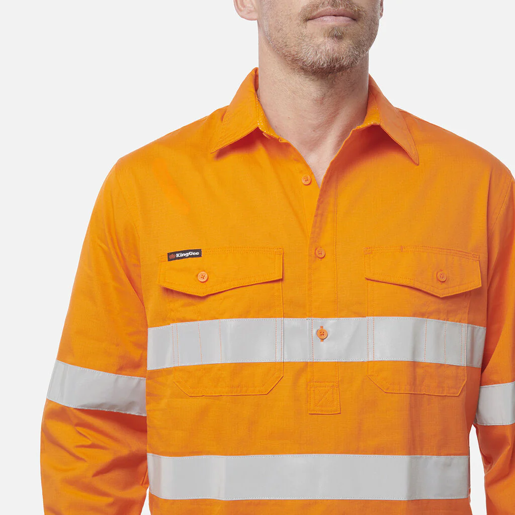 King Gee Workcool 2 Hi-Vis Reflective Closed Front Shirt Long Sleeve (K54896) - Image 4