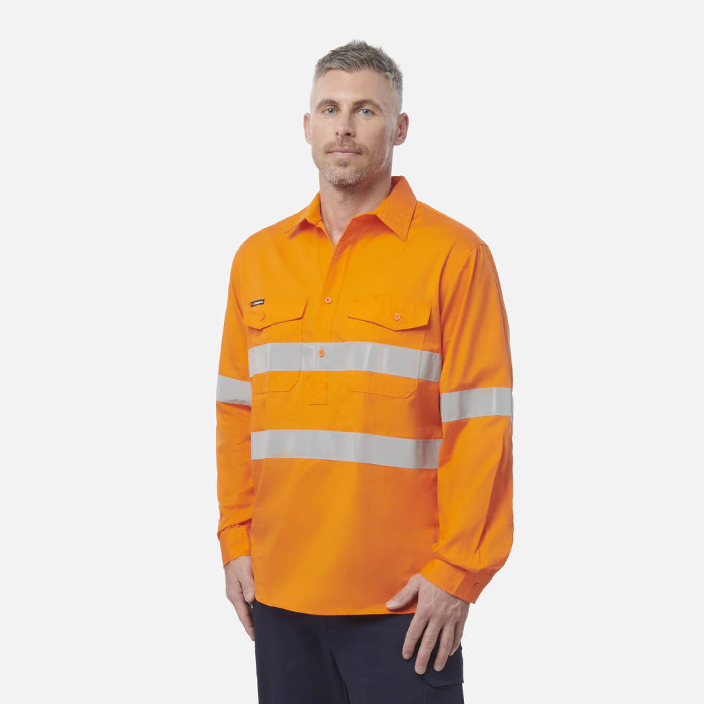King Gee Workcool 2 Hi-Vis Reflective Closed Front Shirt Long Sleeve (K54896) - Image 5