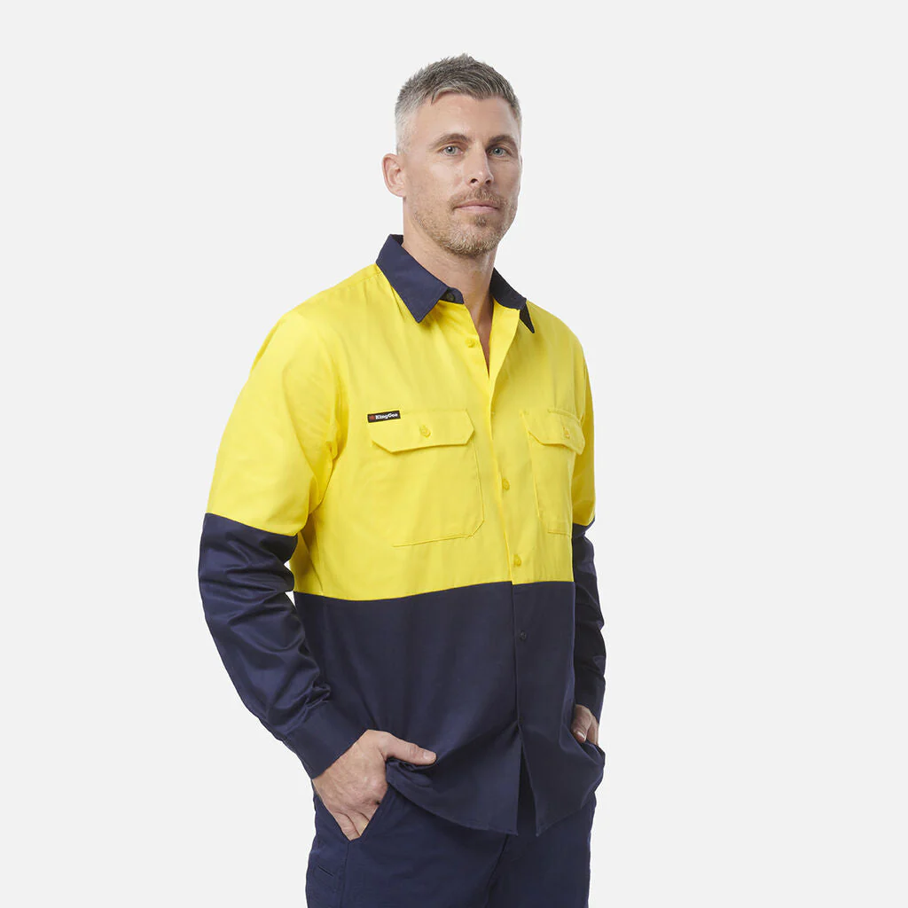 King Gee Originals Hi-Vis Long Sleeve Drill Work Shirt ( K54015 ) - Image 9